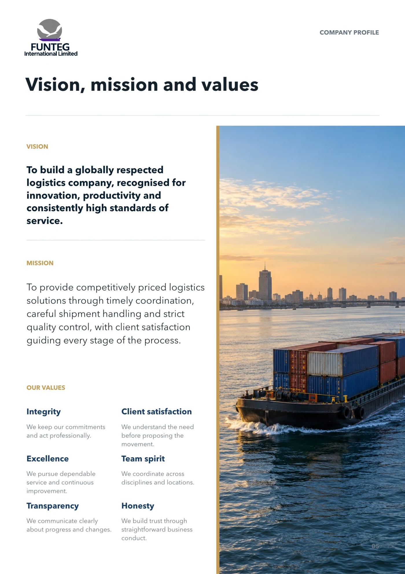 Company profile page 5: Vision, mission and values