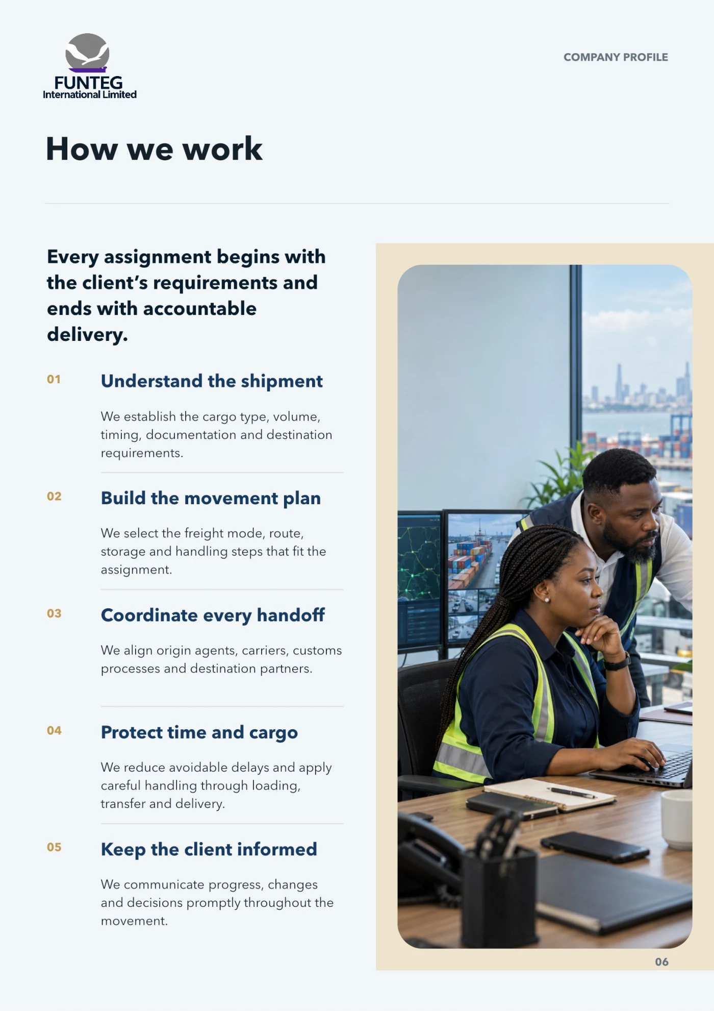 Company profile page 6: How we work
