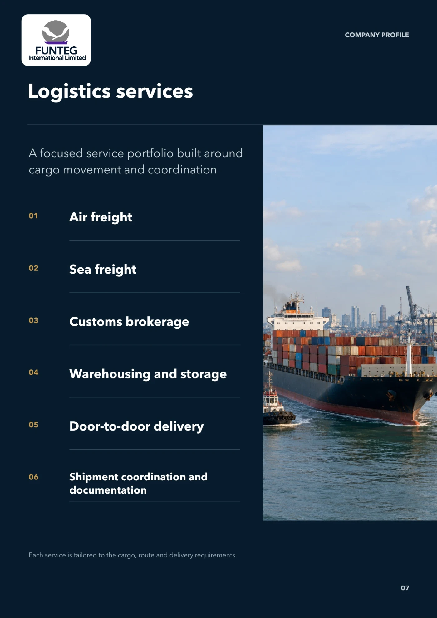 Company profile page 7: Logistics services